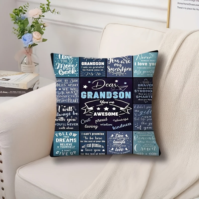 French Style Grandson Themed Pillow Case, 1 piece, measures 44.96cm x 44.96cm. Made of short plush polyester with a zippered closure, this cushion cover is machine washable. Perfect for adding a touch of decor to your living room or bedroom. Pillow