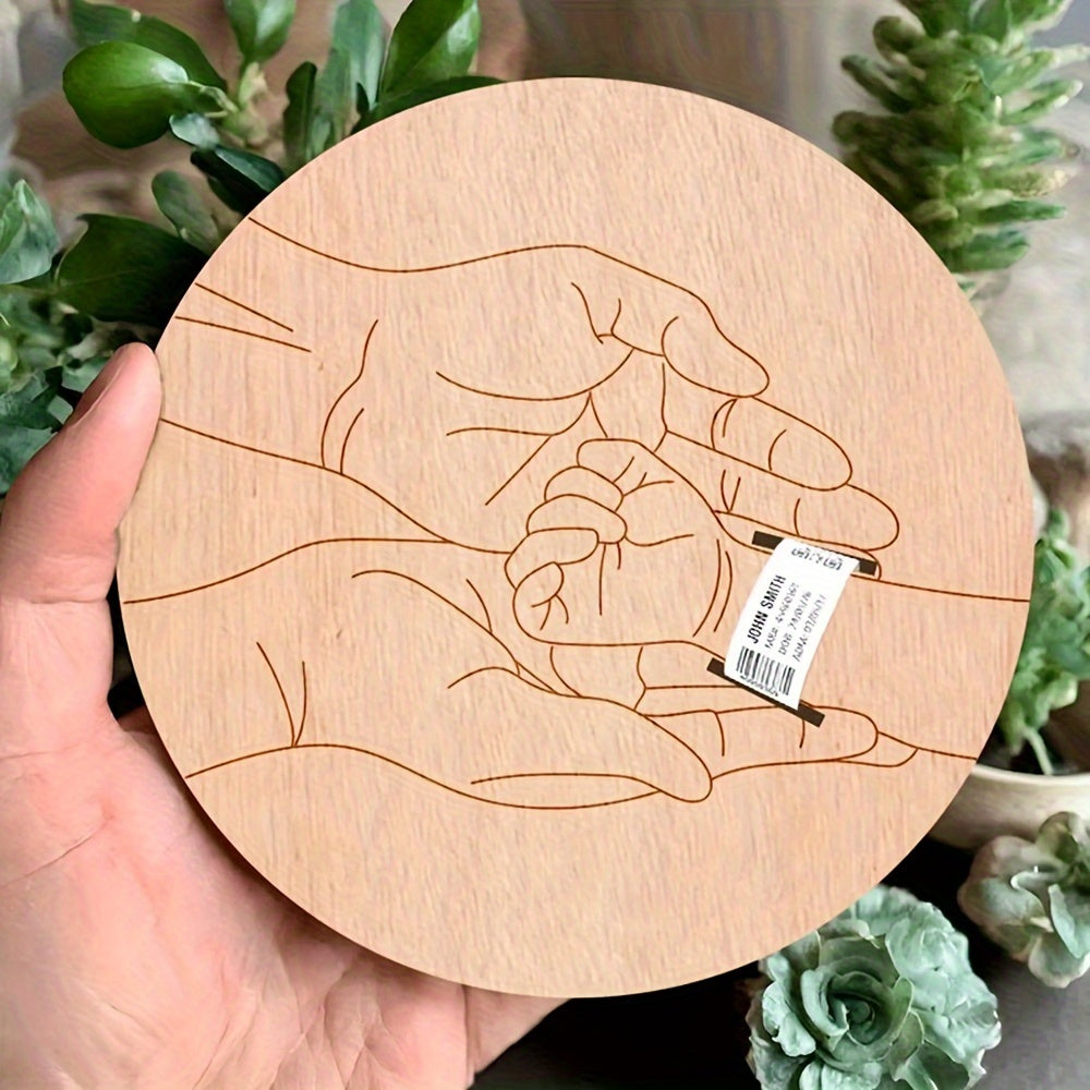 Wooden birth bracelet keepsake with round and heart-shaped engraved memorial plaque - a perfect Mother's Day gift and family keepsake. Great holiday decoration or shower gift.