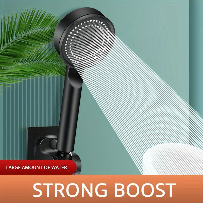 5-setting high-pressure shower head with adjustable flow, wall-mounted, silicone nozzles for better shower experience.