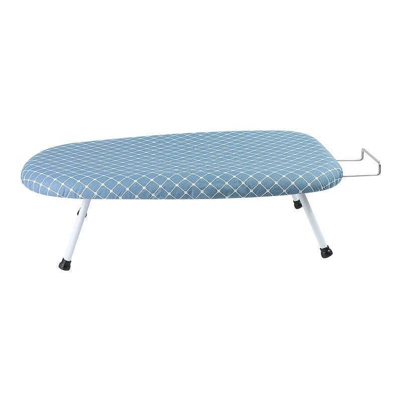 A sturdy ironing board with four foldable legs and a detachable fabric cover for reliable stability during ironing.