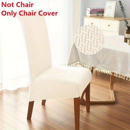 High-back dining chair cover with elegant Jacquard design, stretchable spandex material, ideal for kitchen, hotel, and banquet use. Solid color, easy to clean in the washing machine.