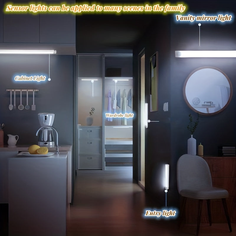 The 1pc LED Motion Sensor Cabinet Light is perfect for lighting up your under counter closet. This wireless magnetic light is rechargeable via USB and is perfect for use in the kitchen at night. It is battery powered and ideal for wardrobe closets