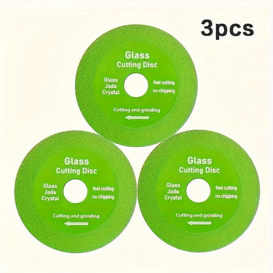 3pcs Manganese Steel Glass Cutting Discs for precision cutting of ceramic tile, wine bottles, tempered floors, and polishing. Can also be used for bottle cutting.