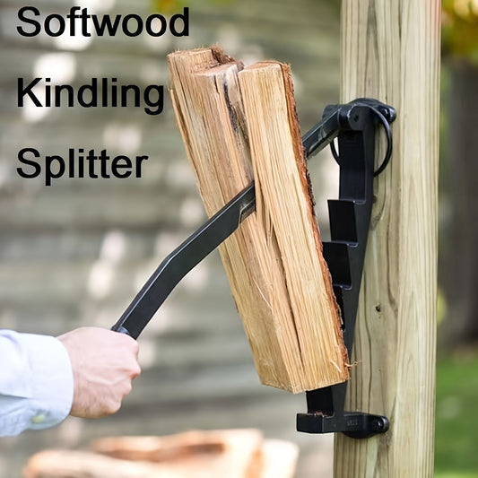 Sturdy Wall-Mounted Kindling Splitter with Removable High Carbon Steel Blade, Robust Log Splitter for Indoor and Outdoor Use, Durable Metal Build, Sleek Black Design.