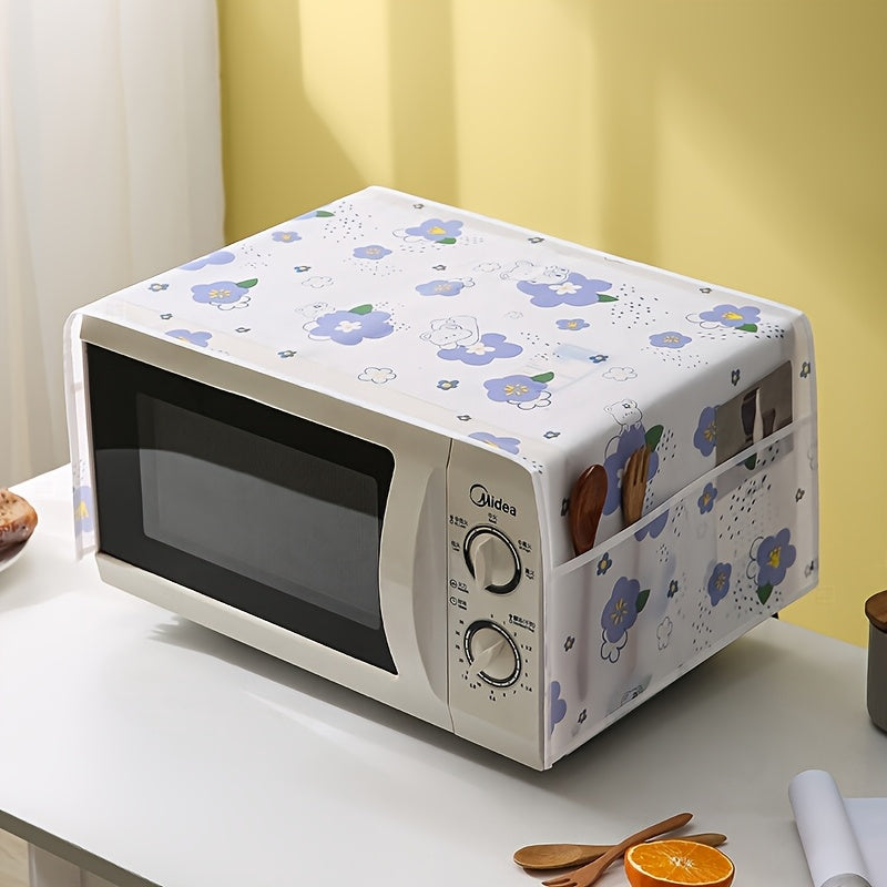 Waterproof and Oil-Resistant PVC Microwave Oven Dust Cover, Designed for Easy Storage and Kitchen Organization.