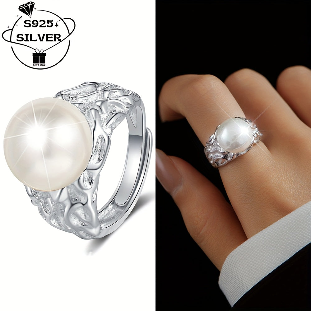 This luxurious 925 Silver Fashion Texture Personality Pearl Women's Open Adjustable Ring weighs approximately 8.4G. Perfect for daily wear, weddings, banquets, parties, and birthday celebrations, this ring makes a stylish gift for girlfriends and ladies.