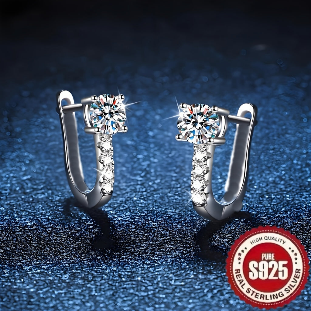 Elegant U-shaped hollow earrings in S925 sterling silver with synthetic zirconia. French-style luxury with a geometric design. Versatile for daily wear and gifting occasions, perfect for