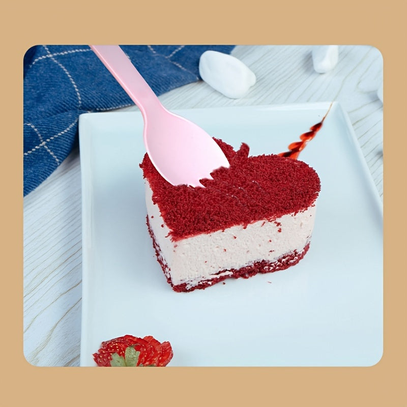 50 or 100 pieces of disposable spoons and forks, each in independent packaging. Made of plastic, these ice cream forks are perfect for desserts. Sporks are also included in this set. These thickened cake and dessert spoons are ideal for use in the home