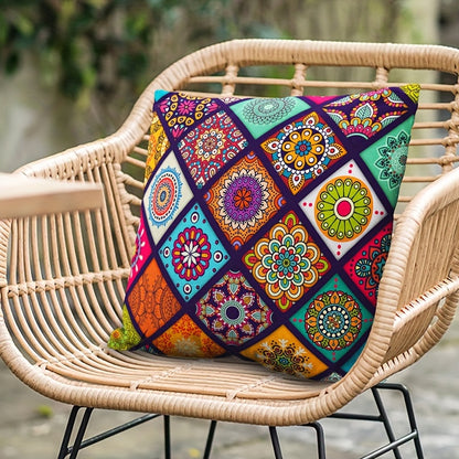 Bohemian Chic Zippered Throw Pillow Cover made of machine washable knit polyester fabric, ideal for decorating living room and bedroom. 45.72x45.72 cm size, insert not included.