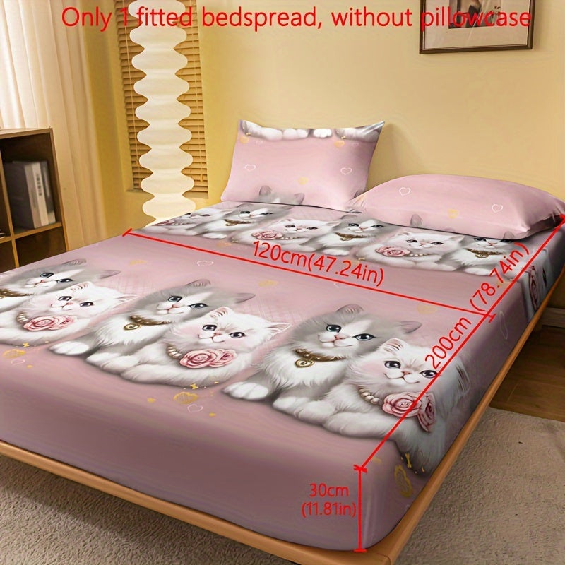 Printed Fleece Bed Sheet with Cute Cat Design, Perfect for Couples in the Bedroom, Complete Bedding Set