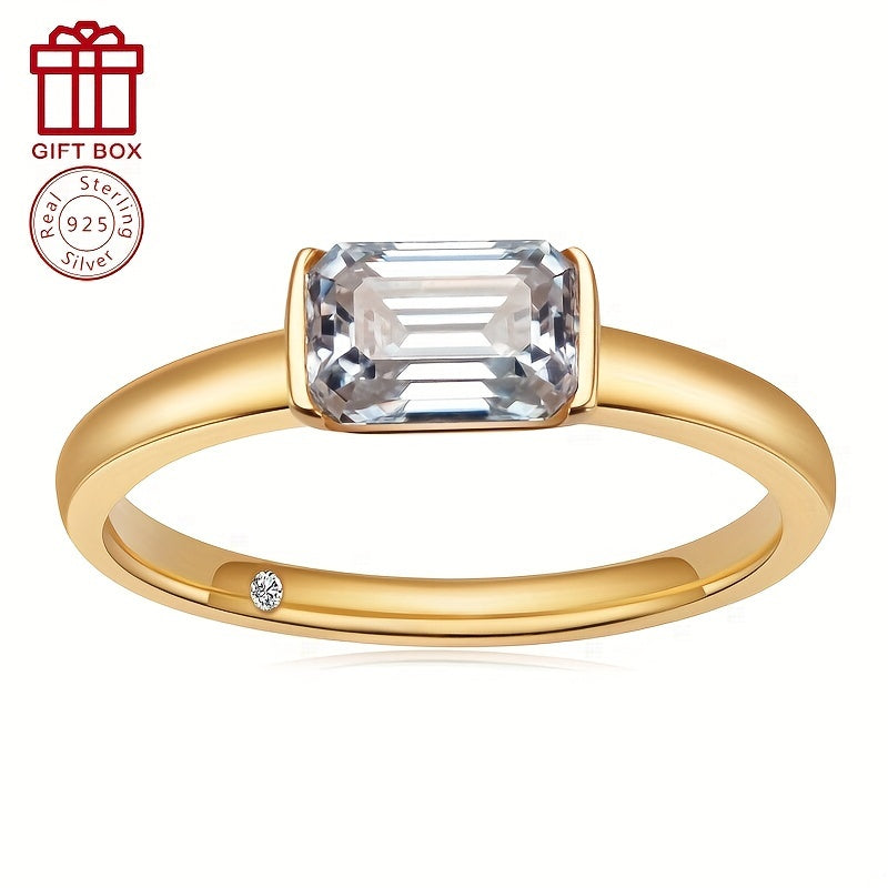 Elegant Sterling Silver Moissanite Ring featuring a 1CT Emerald Cut Stone, the Perfect Fashion Accessory for Women. Ideal for Weddings, Engagements, Anniversaries, or Parties. Stone Size: 5x7mm, Total Weight: 2.4 Grams.