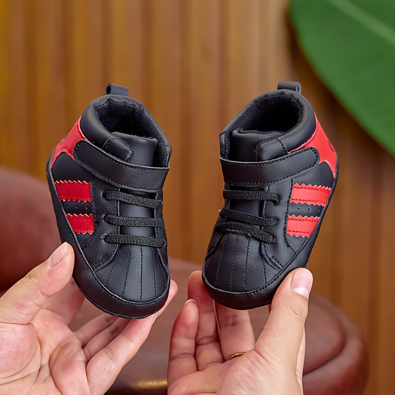 Unisex baby sneakers with adjustable strap closure, PU upper, soft fabric sole, anti-slip for spring/fall - perfect for everyday wear.