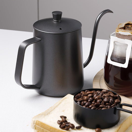 Stylish and Sleek Black Hand-Brew Coffee Pot - Made with 304 Stainless Steel, Includes Lid and Hanging Ear, Features Slim Spout for Effortless Pouring - Ideal for Home Brewing