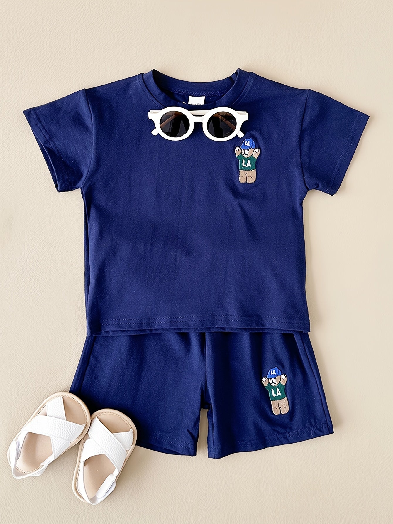 Men's and Women's Kids' Casual Bear Short Sleeve Shorts Set