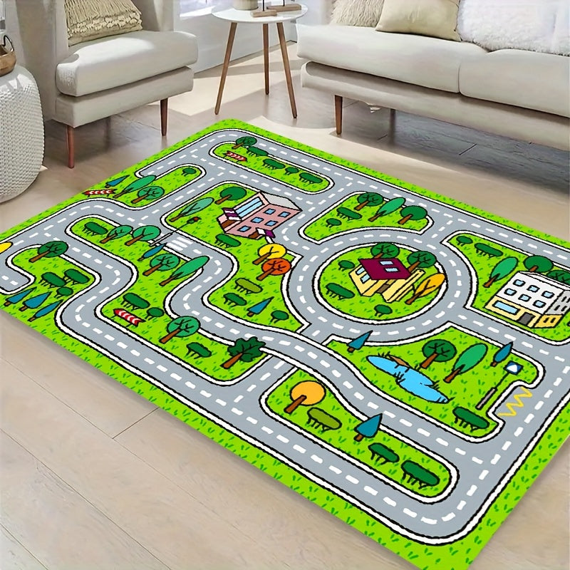 Play in style with this adorable Cute Cartoon Pattern Play Area Sponge Rug! Available in multiple sizes, this washable rug is perfect for your living room, bedroom, playroom, or anywhere in your home. Keep your floors clean and safe with this non-slip