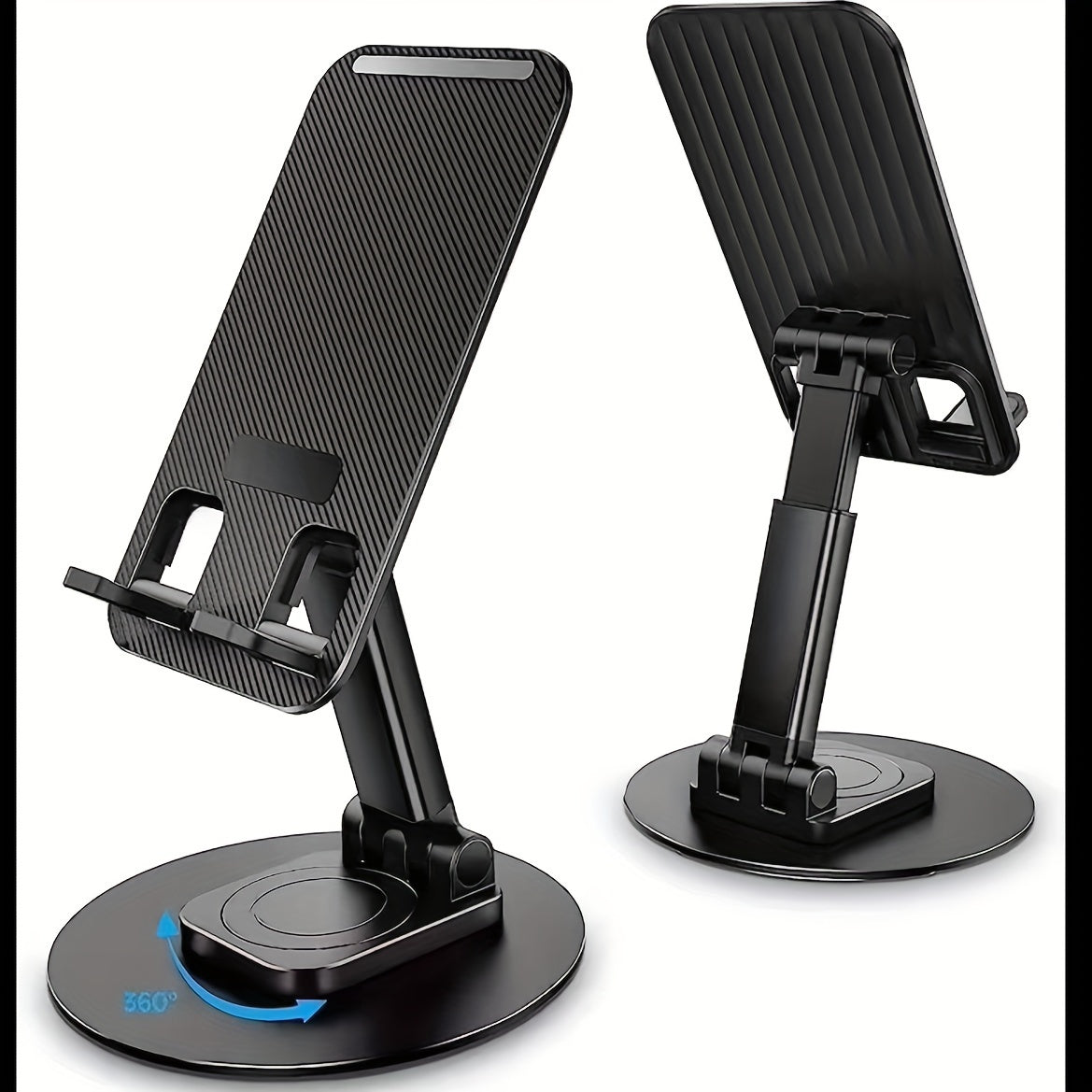 Aluminum multi-device stand with clip holder for phones, tablets, and game consoles - ergonomic, foldable, and adjustable, 360° rotatable table holder, not waterproof.