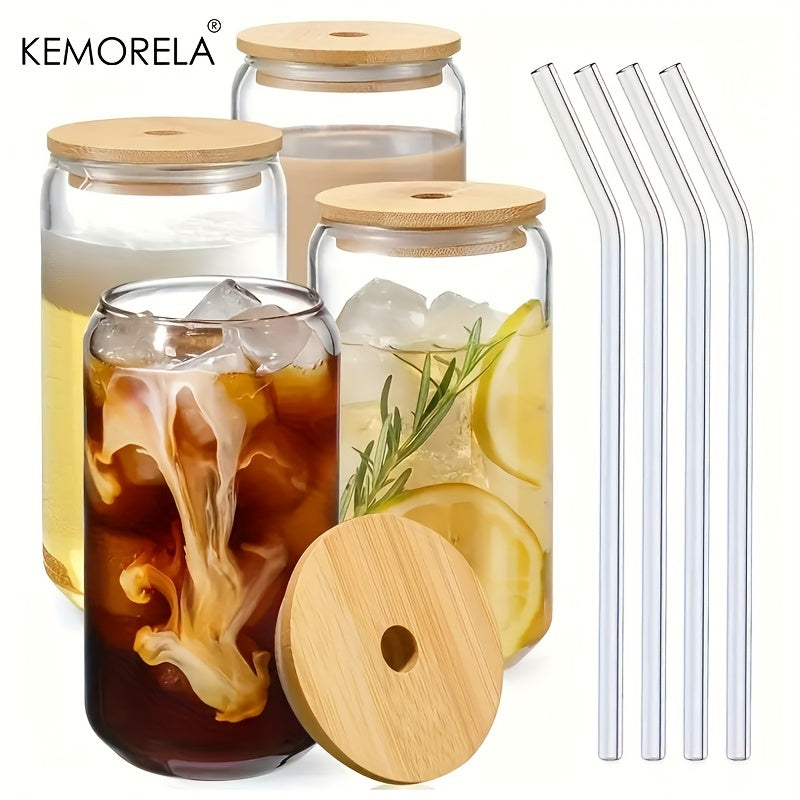 Glass cup with lid, straw, and bubble tea design, 400ML/13.5 OZ.