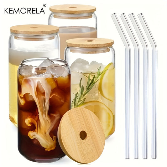 Glass cup with lid, straw, and bubble tea design, 400ML/13.5 OZ.