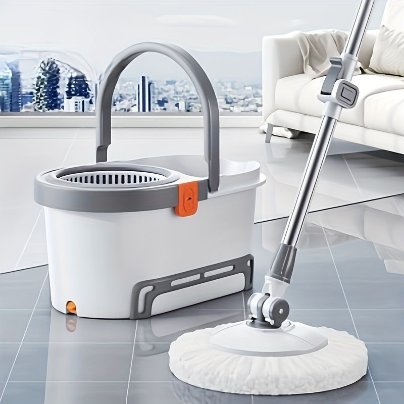 360° Rotating Mop Bucket System with 5 Super Fine Fiber Mop Replacement Heads and Stainless Steel Adjustable Handle - Perfect for School Bathrooms and Home Cleaning Tasks