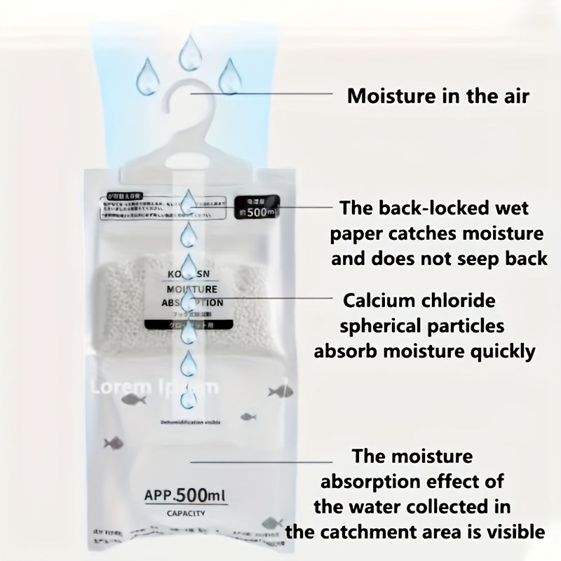 Package includes 10 hanging moisture absorbing bags with 16.91oz desiccant for preventing mold and absorbing moisture. Perfect for use in cabinets and wardrobes. These reusable dehumidification bags are suitable for dormitories and everyday use.