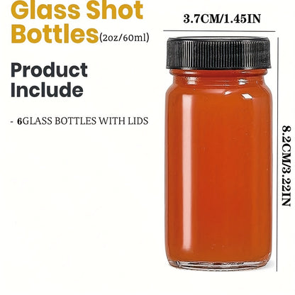 6 Mini Glass Spray Bottles with Black Lids - Reusable and Hand Wash Only. Ideal for Juice, Health Sprays, Samples, Whiskey, and Liquids.