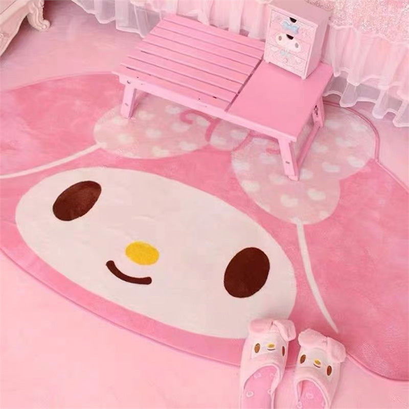 Sanrio Hello Kitty My Melody Cartoon Carpet - 1 Piece, Made of Polyester with Rubber Backing, Stain Resistant, Machine Washable, Polygon Shape, Ideal for Bedroom Decor on Bedside, Vanity, and Basket Seating.