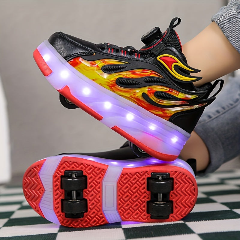 2024 Unisex Kids LED Roller Skates with Dual Wheels, Retractable, Abrasion Resistant, for Ages 14 and Under, All-Season Outdoor Roller Skating Shoes.