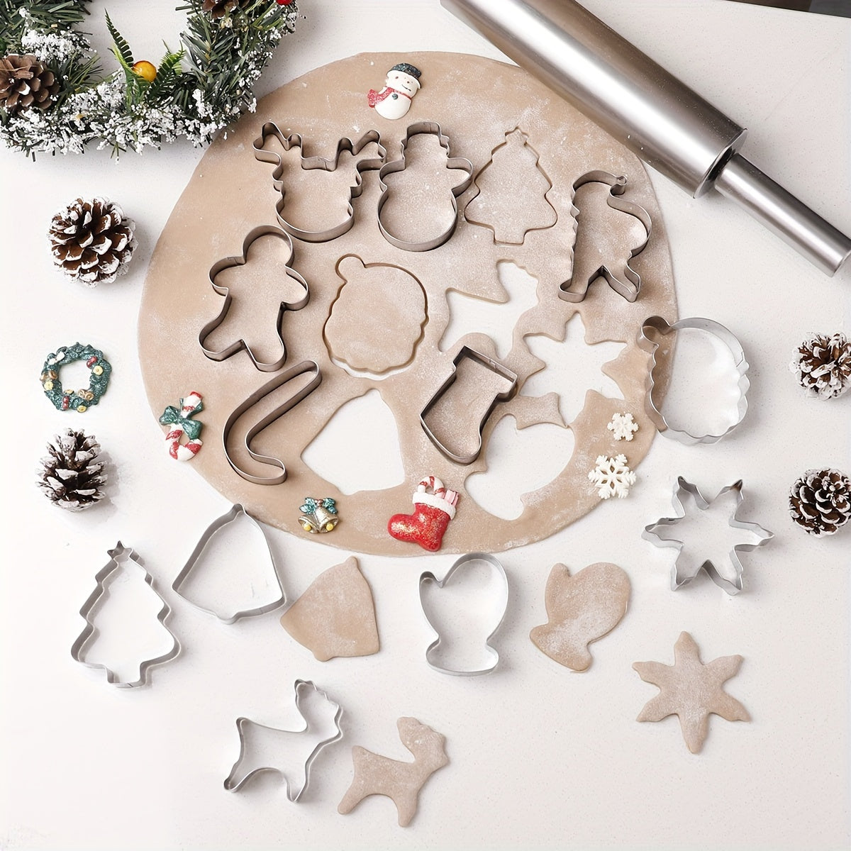 Get into the holiday spirit with our 12-piece Christmas cookie cutter set! Made of durable stainless steel, these festive molds include Christmas-themed shapes perfect for baking holiday cookies, gingerbread, and candy. Add some cheer to your kitchen