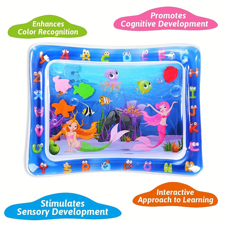 Mermaid-themed activity mat encourages active play in the water, promoting physical development during tummy time.