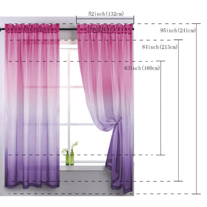 Elegant home decor - 1pc of gradient sheer curtains featuring top & bottom two-tone design in wear rod style.