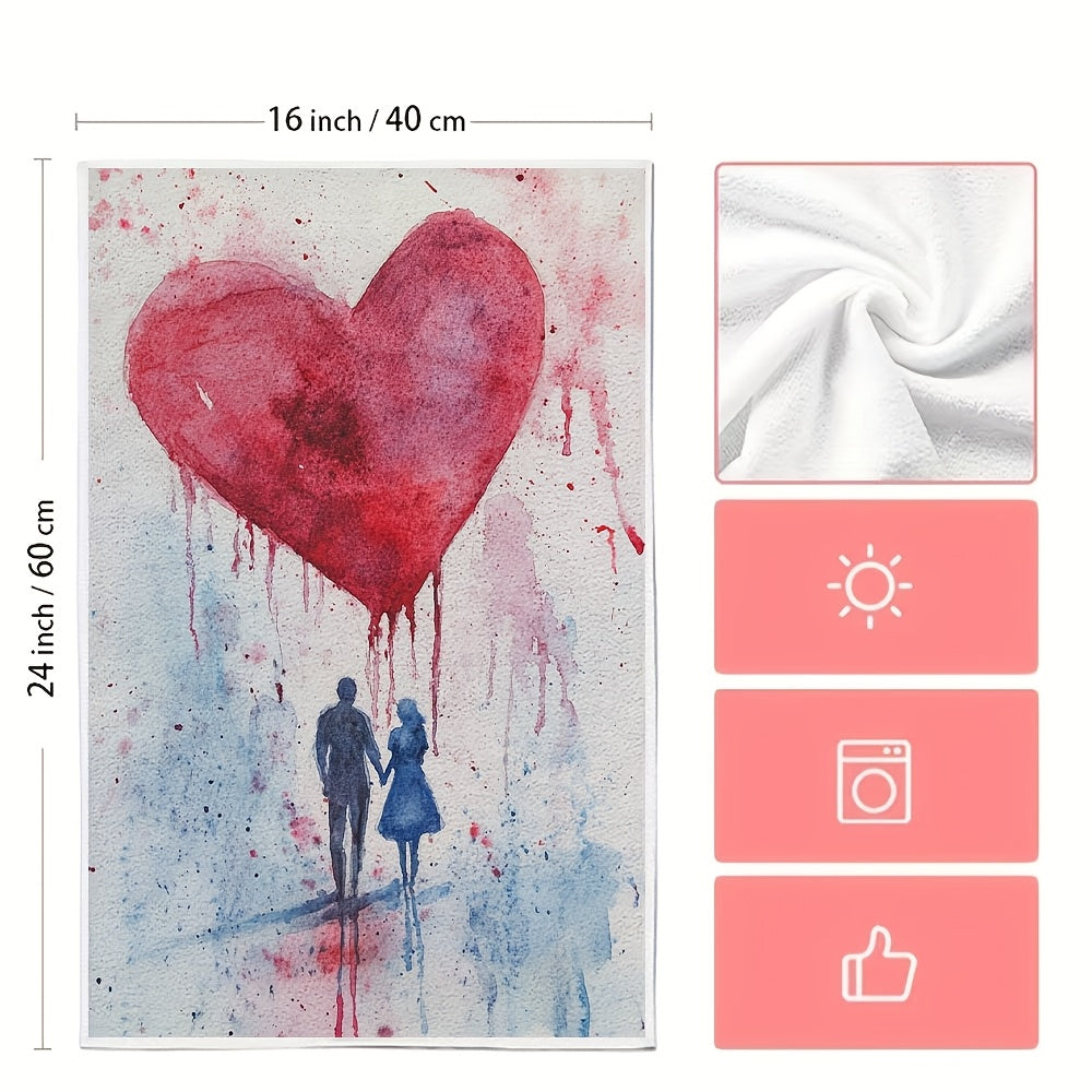 Get cozy with this set of 2 Romantic Valentine's Love Kitchen Towels, made from ultra soft and highly absorbent polyester. Measuring 40.64x60.96 cm, these dish hand towels feature a watercolor heart and couple design perfect for holiday decor. Machine