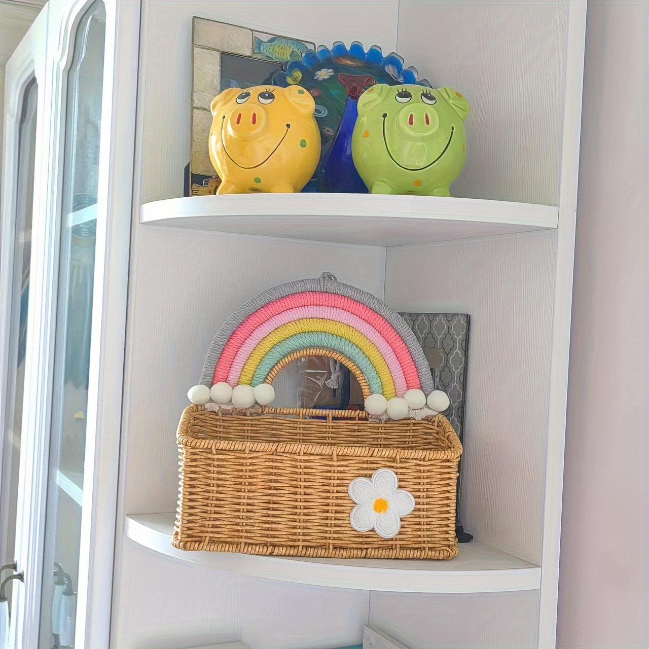 Beautiful Rainbow Bamboo Basket - Ideal for Storing Snacks, Cosmetics, and Keepsakes