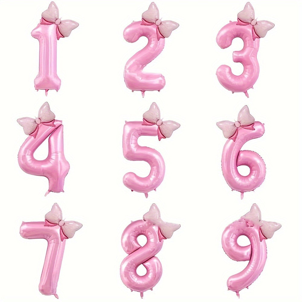 81.28 cm Pink Number Balloon with Bow - Ideal for girls' birthday decor - No electricity needed - Made of aluminum