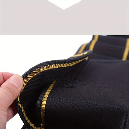 Multifunctional tool waist bag made of waterproof Oxford cloth, with a buckle closure and convenient hook and loop tape for easy access.