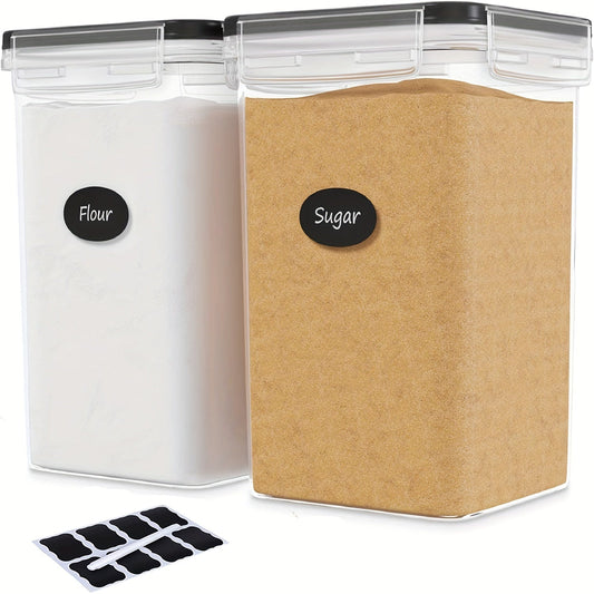 Two Large Airtight Food Storage Containers, 5.2L/176oz, BPA-Free Plastic Canisters for Spaghetti, Flour, Sugar, Baking Supplies. Includes Labels, Marker, and is Dishwasher Safe. Kitchen Accessories.