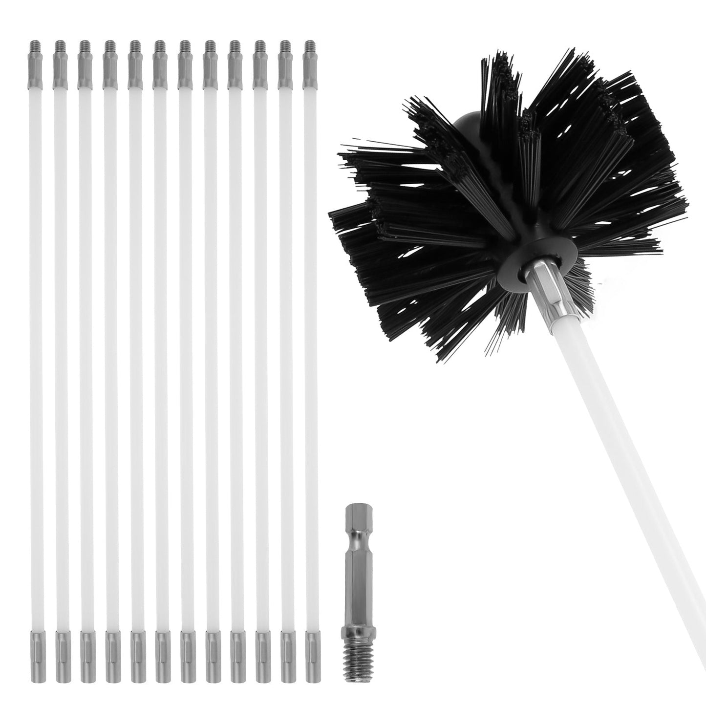 Flexible Chimney Sweep Kit containing 14 pieces with Nylon Brushes - Easily Detachable and Heat-Resistant for Cleaning Dryer Vents and Ducts.