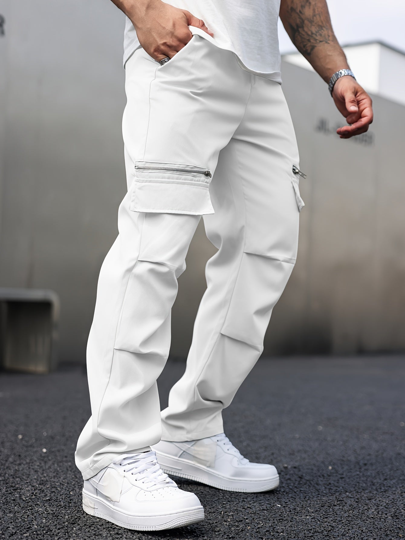 Men's cargo pants with multiple pockets, street style