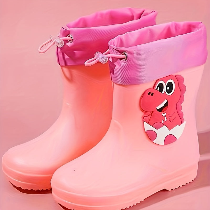 Children's cartoon rain boots, PVC water shoes, long boot style, for boys and girls ages 14 and under, suitable for outdoor school use.