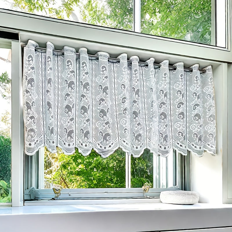 Country Style White Lace Half Curtain for Door or Window, perfect for Living Room, Dining Room or Kitchen Decoration. This gauze curtain adds a touch of rural charm and can also be used as a partition in the kitchen.