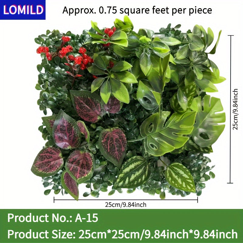 One piece of LOMILD Imitation Milan Mixed Green Plants in various styles with flower and grass skin. Ideal for outdoor wall, wedding, and festival decorations. Also suitable for tying