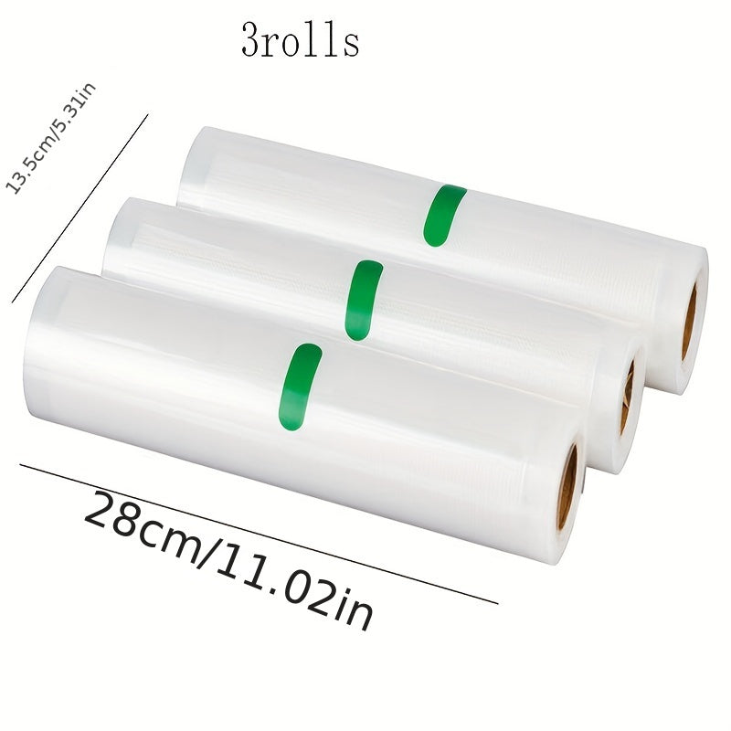 Durable Vacuum Sealer Bags - Set of 3 Rolls for Storing Fruits, Vegetables & Meats, Maintains Freshness Without Electricity