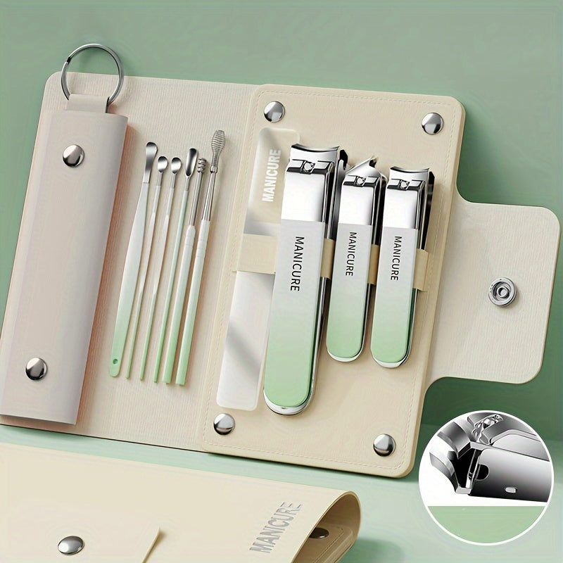 10-piece manicure set includes nail clippers, ear spoon, and other personal care tools for grooming at home or while traveling. Great gift idea!