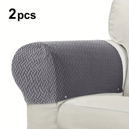 Contemporary Jacquard Armrest Covers - 2pc Stretch Slipcover Set, Machine Washable, Non-Slip Grip Design, Furniture Protector.