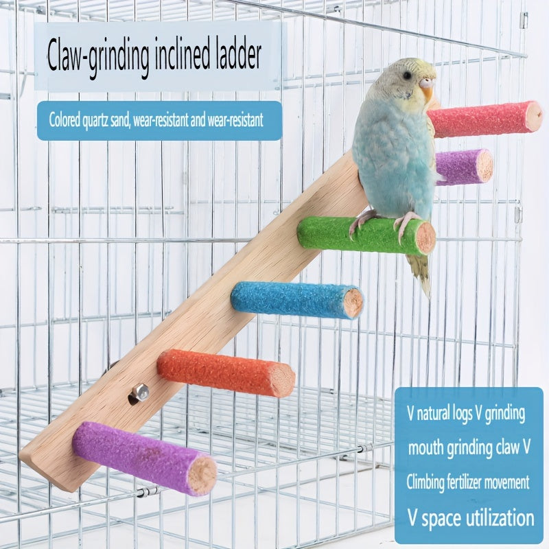 Parrot claw grinding perch ladder made from natural cork wood for cage climbing toy.