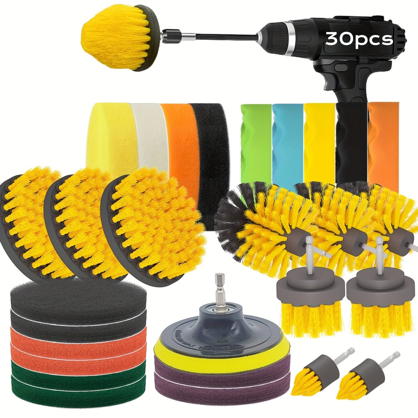 Get your hands on the 30-piece Drill Brush Attachment Set, the ultimate Multi-Surface Cleaning Kit complete with Sanding Pads, Polishing Pads, and Extension Accessories. Perfect for cleaning your home, car, bathroom, toilet, kitchen, or floors without