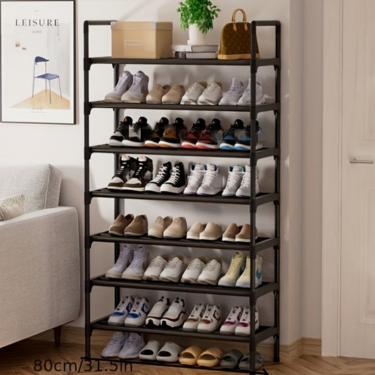 Versatile black metal shoe rack for entryway, bedroom, or outdoor storage; non-waterproof for use in garden, lawn, or patio.