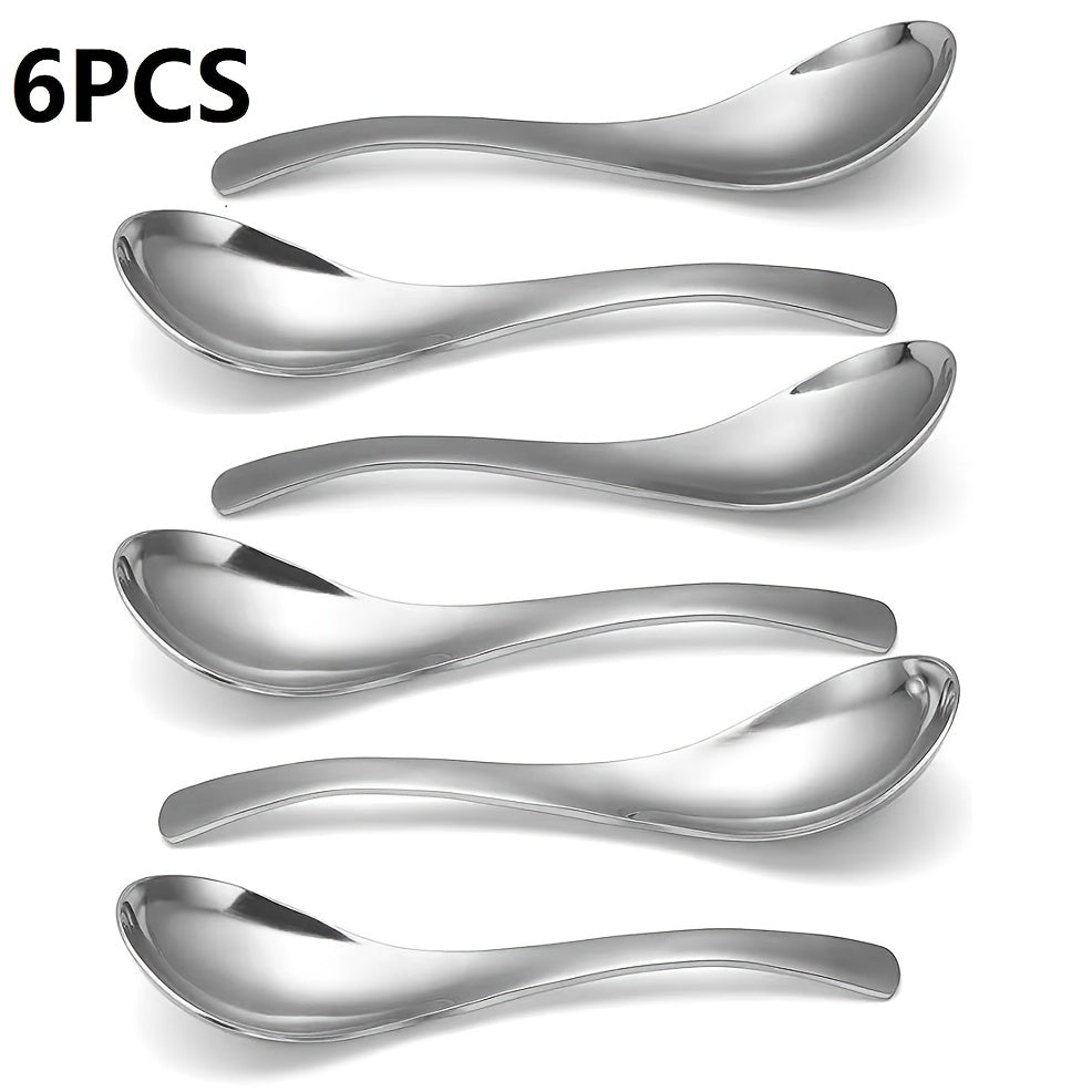 Set of 6 thick heavy-weight stainless steel soup spoons with classic and concise design. Dishwasher safe. Perfect for teacher, Christmas, Halloween, autumn harvest, Thanksgiving, or wedding.