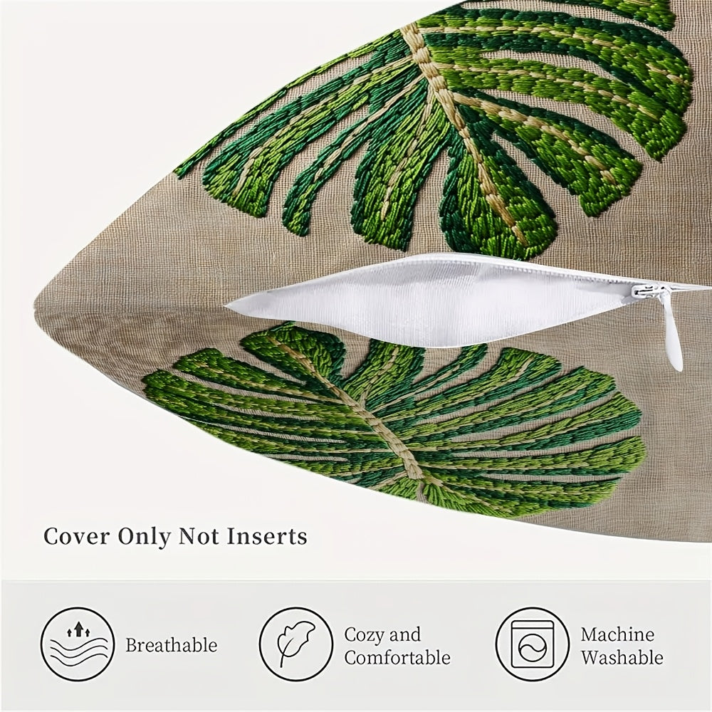 Monstera Leaf Pattern Pillow Cover - 1 Piece, Made of 100% Polyester, Two-Sided Print, Square Shape, Easy to Machine Wash. This decorative cushion case is perfect for your home, office, living room, car, or sofa. Measures 45.72x45.72 cm and does not