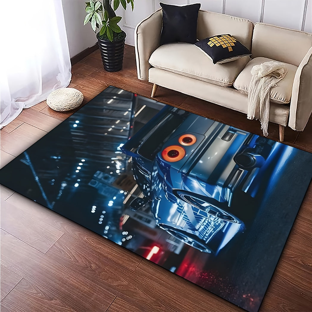 Soft Crystal Velvet Blue Sports Car Area Rug - Non-Slip, Machine Washable Polyester for Multiple Room Decor - Ideal for Teen Rooms & Dorms