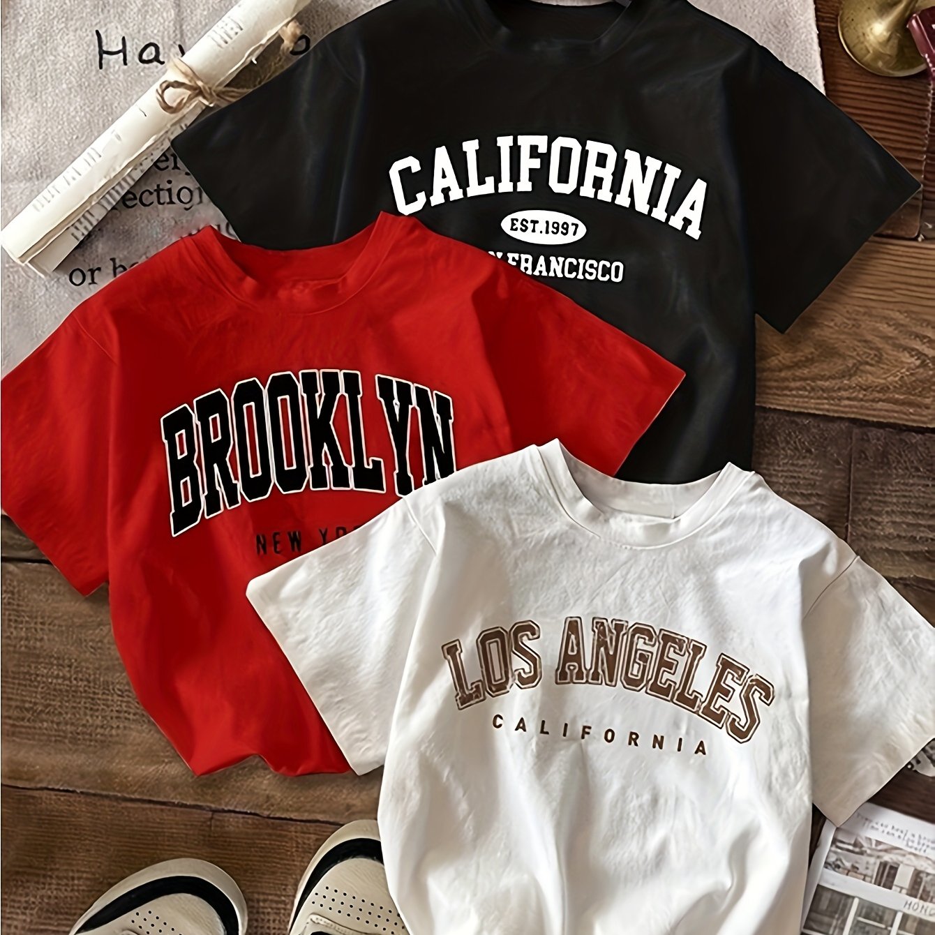 3pc set of vintage American English graphic crop top t-shirts for women, perfect for summer.